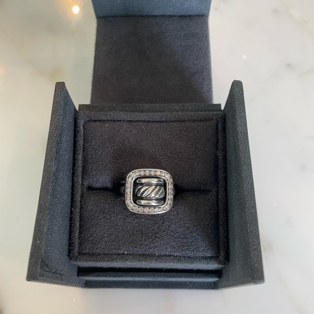 David Yurman Diamond and Silver Buckle Ring